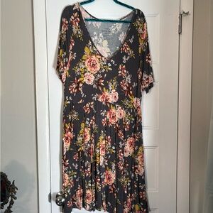 Torrid Gray Floral Midi Dress